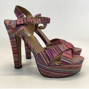 Steve Madden Platform Heels Open Toe Pink Stripe